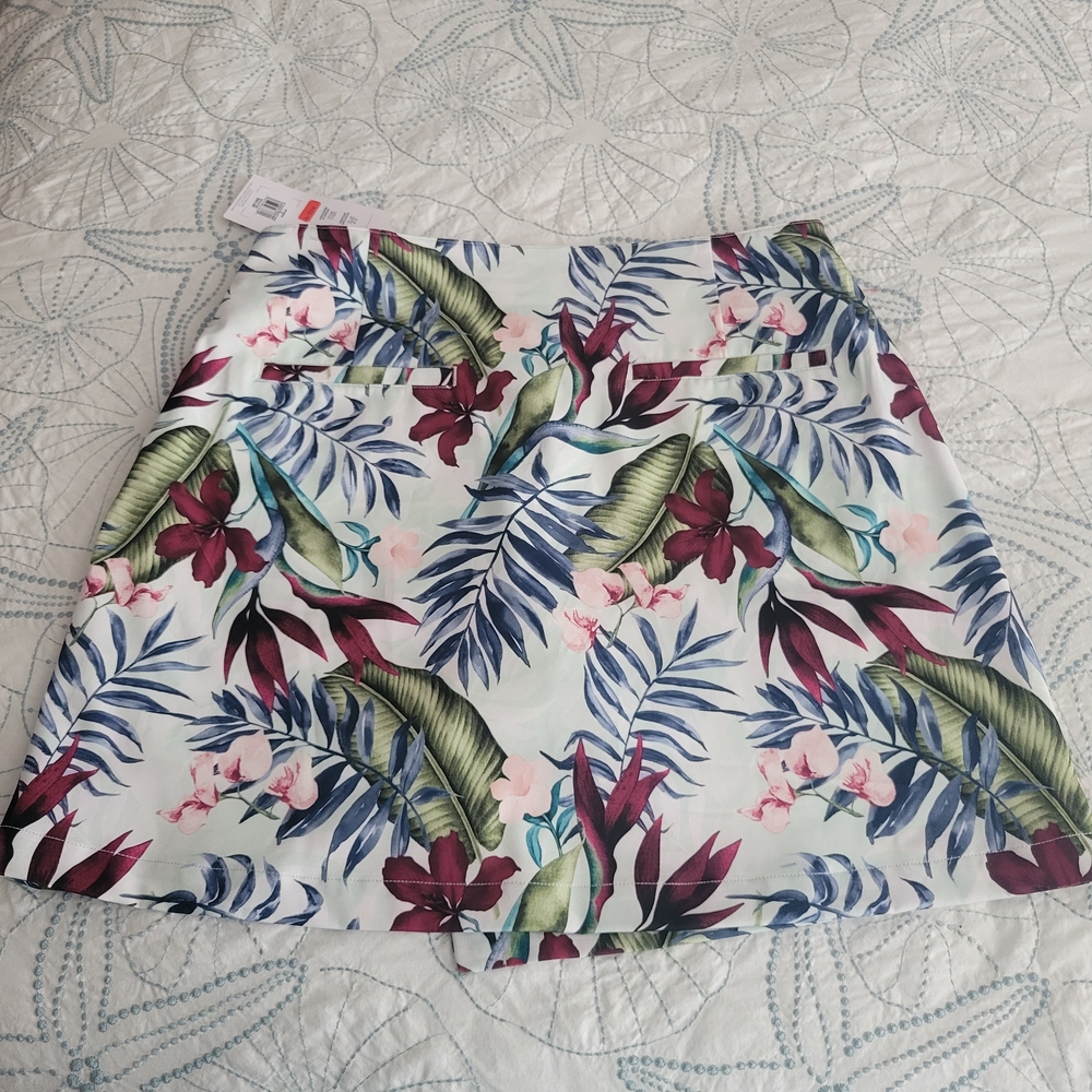 Lady Hagen Tropical Floral Mini Skirt - Green, Red, White
